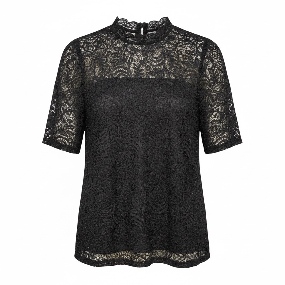 Adiva Black Lined Lace Short-Sleeve Top - Women